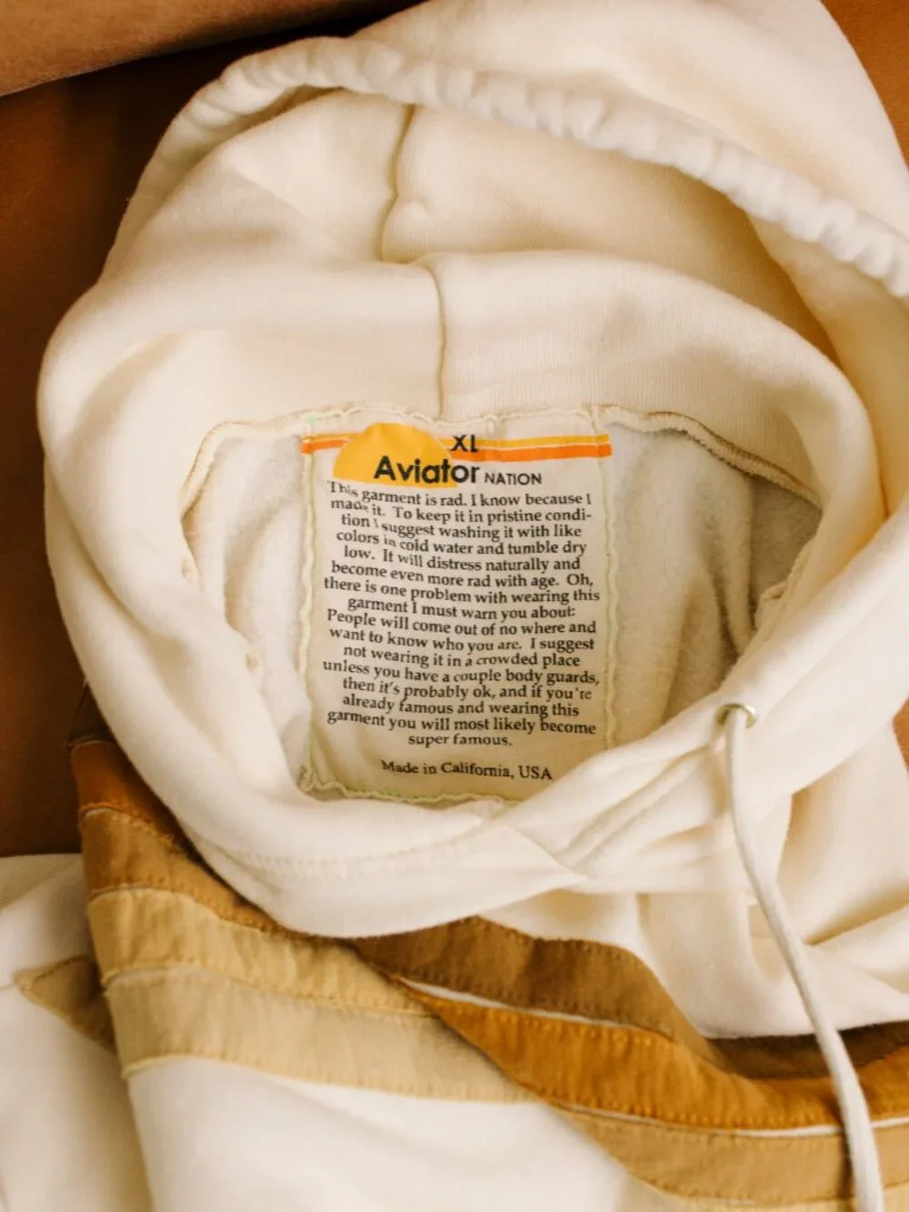Aviator Nation Vintage White Tan 5 Stripe Relaxed Pullover Hoodie XL - Picture 7 of 9